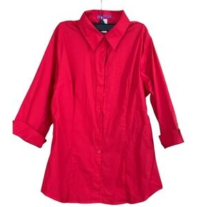 MOJO USA‎ XL Red 3/4 Sleeve Button Down Shirt Top Blouse